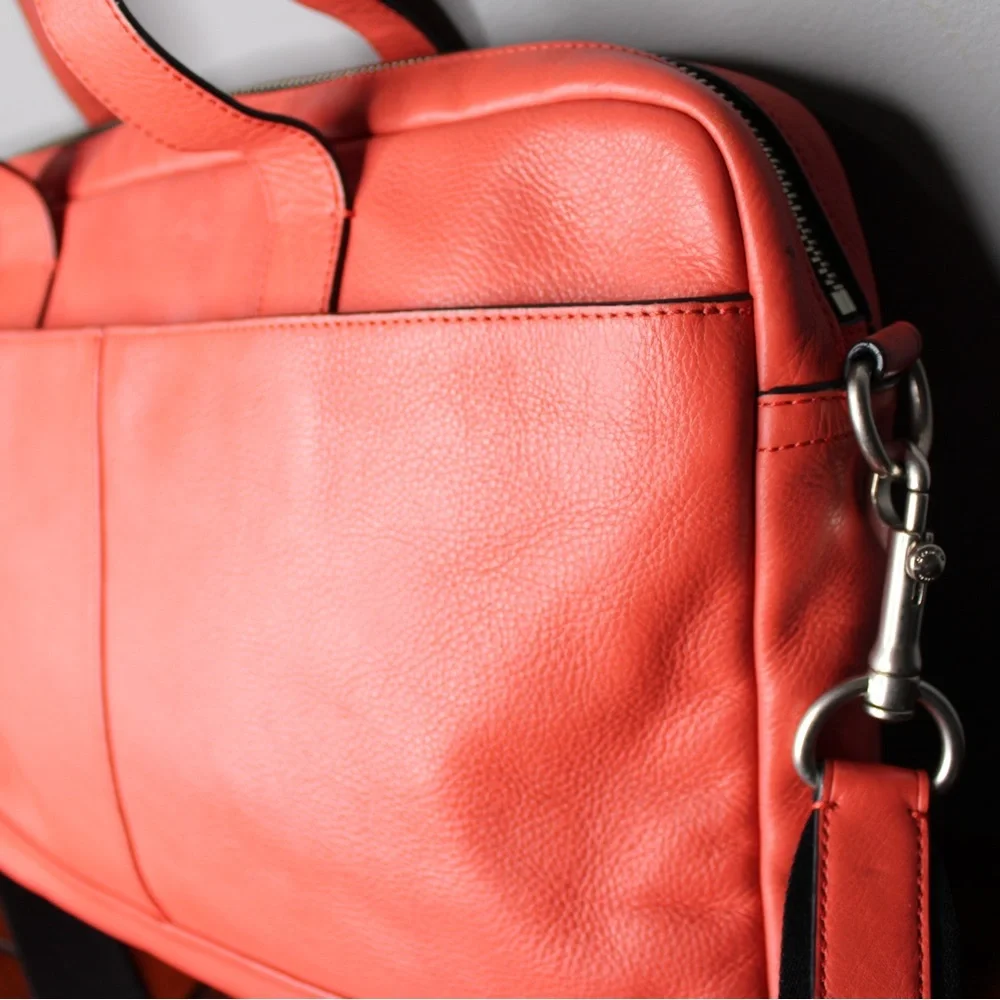 Coach Coral Leather Laptop Bag with Black Strap